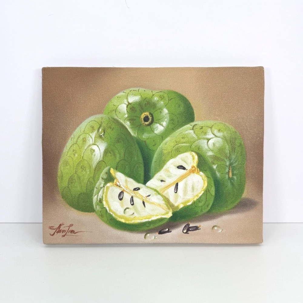 Cherimoya‎ Fruit Still Life Oil Painting Signed Unframed 10"x8" Realism Wall Art